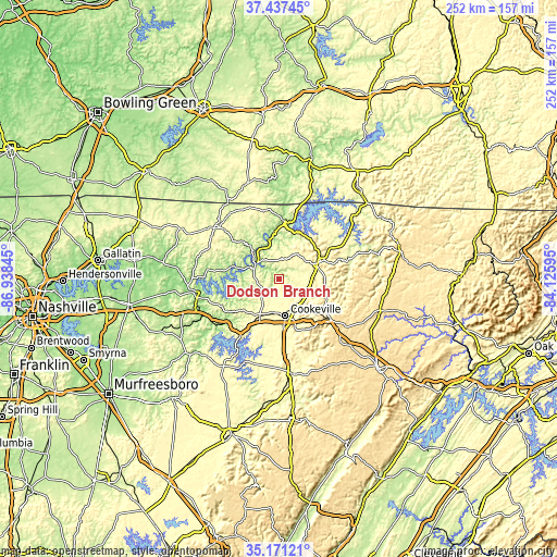 Topographic map of Dodson Branch