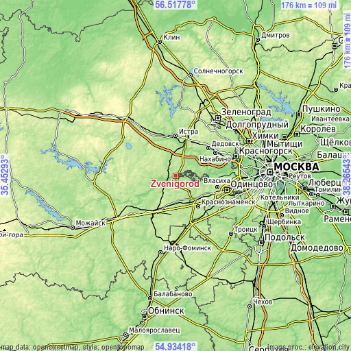 Topographic map of Zvenigorod