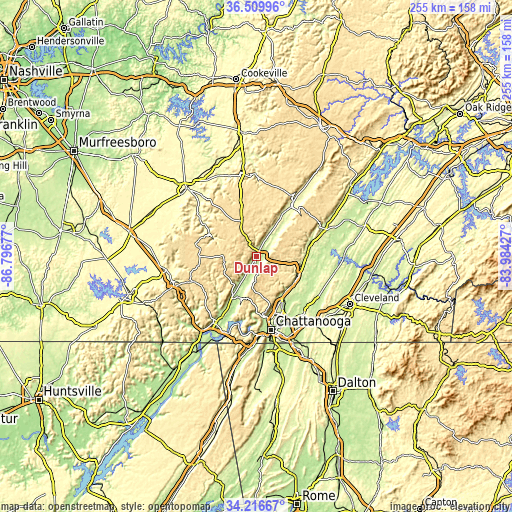 Topographic map of Dunlap