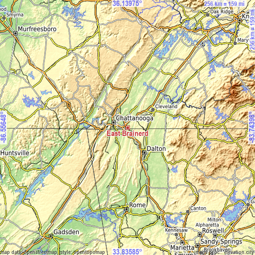 Topographic map of East Brainerd