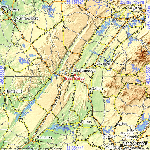 Topographic map of East Ridge