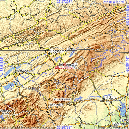 Topographic map of Elizabethton