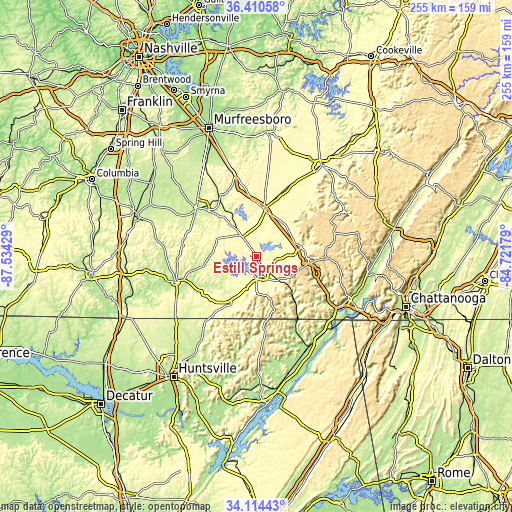 Topographic map of Estill Springs