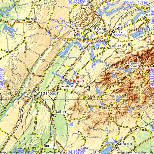 Topographic map of Etowah