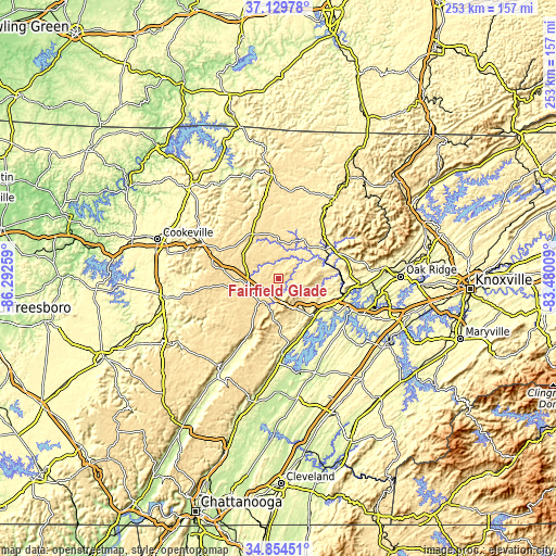 Topographic map of Fairfield Glade