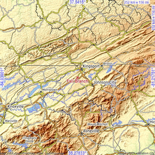 Topographic map of Fall Branch