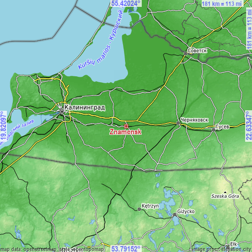 Topographic map of Znamensk