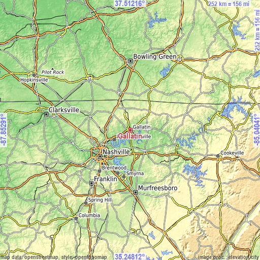Topographic map of Gallatin