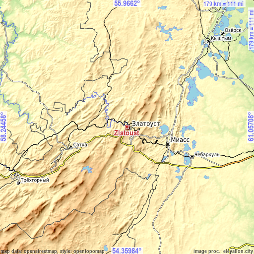 Topographic map of Zlatoust