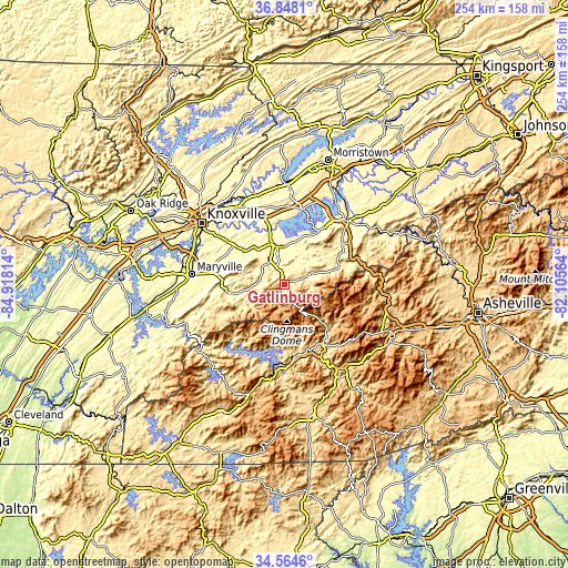 Topographic map of Gatlinburg