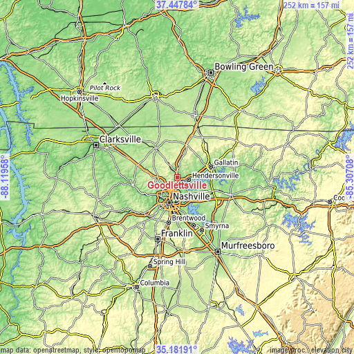 Topographic map of Goodlettsville