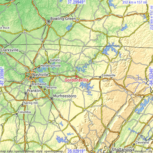 Topographic map of Gordonsville