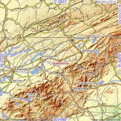 Topographic map of Greeneville