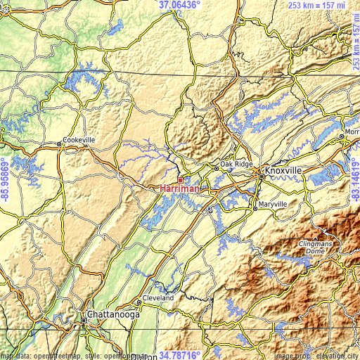 Topographic map of Harriman