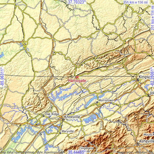 Topographic map of Harrogate