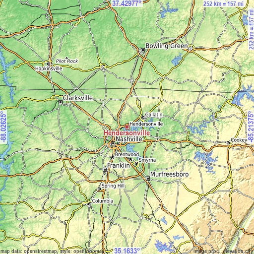 Topographic map of Hendersonville