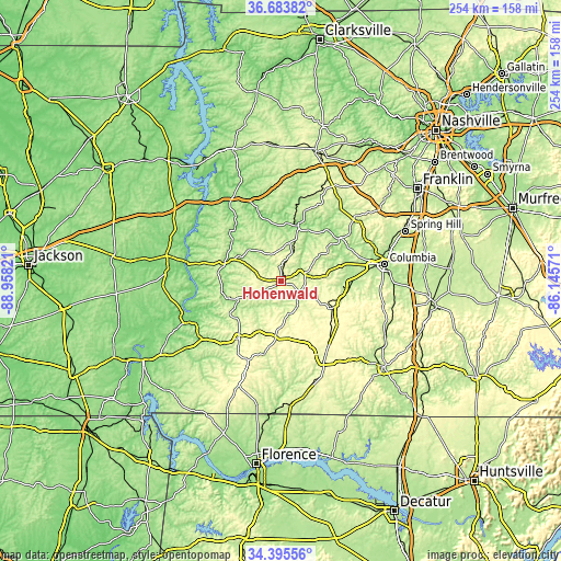 Topographic map of Hohenwald