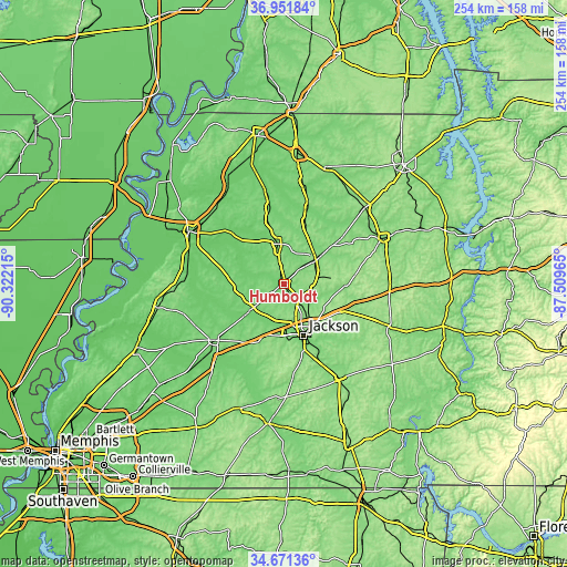 Topographic map of Humboldt