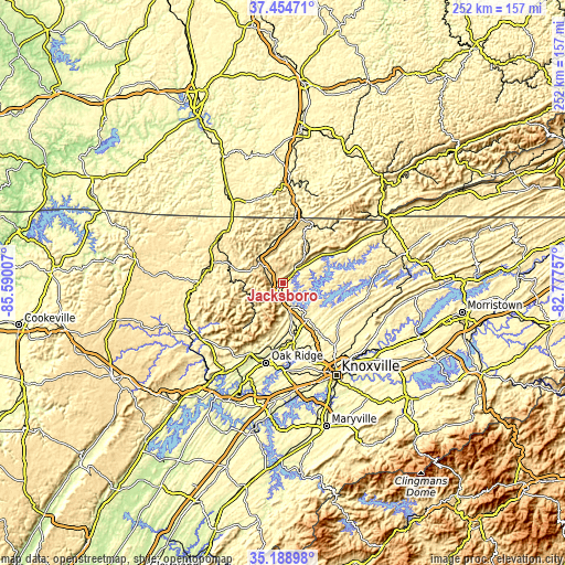 Topographic map of Jacksboro
