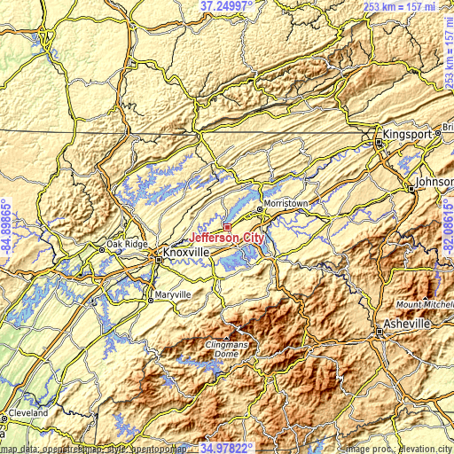 Topographic map of Jefferson City