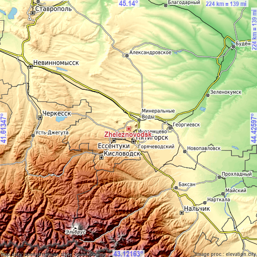 Topographic map of Zheleznovodsk