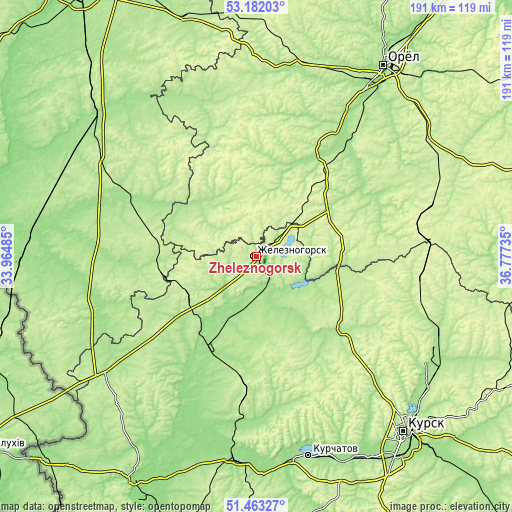 Topographic map of Zheleznogorsk