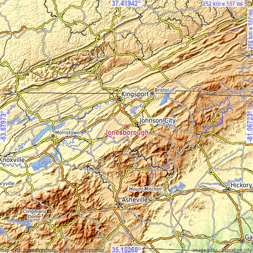 Topographic map of Jonesborough