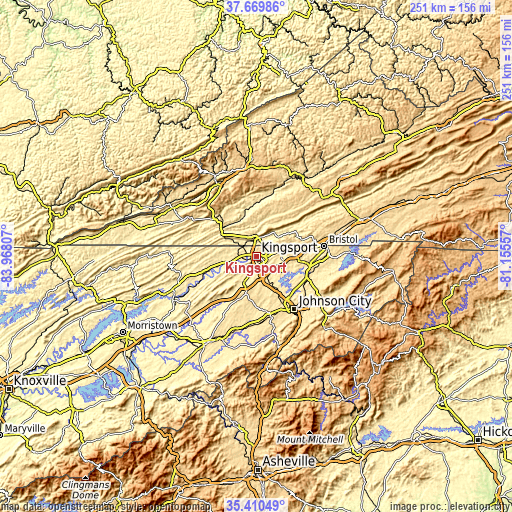 Topographic map of Kingsport