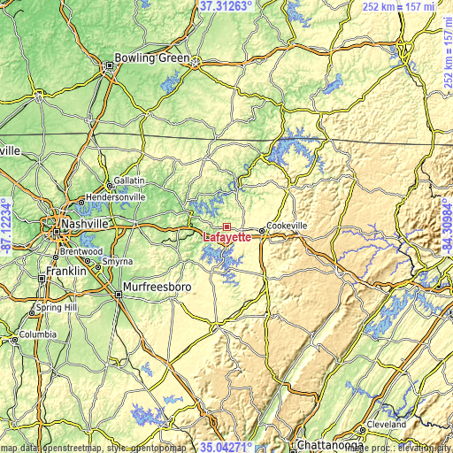 Topographic map of Lafayette