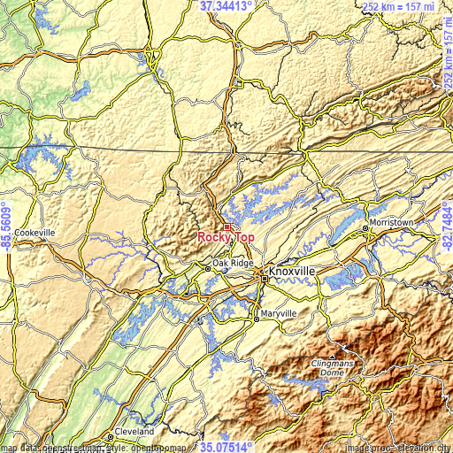 Topographic map of Rocky Top