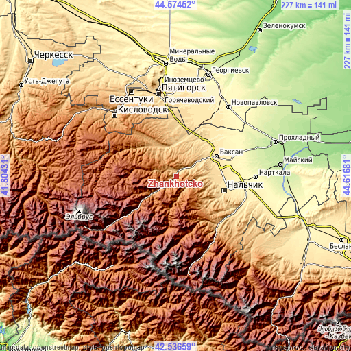 Topographic map of Zhankhoteko