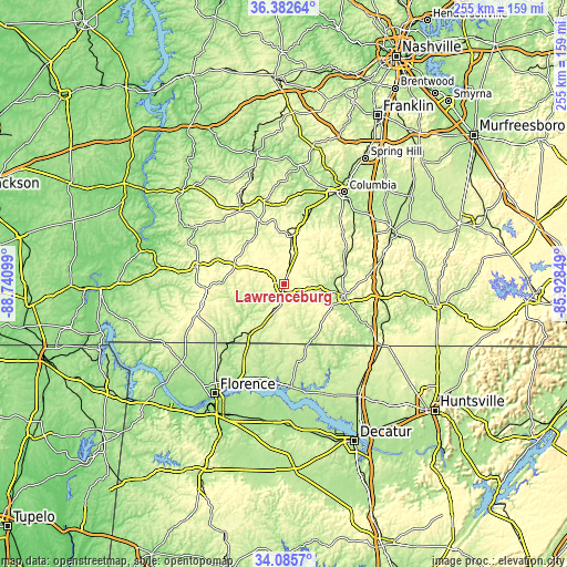 Topographic map of Lawrenceburg