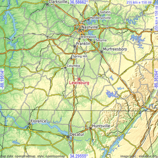 Topographic map of Lewisburg