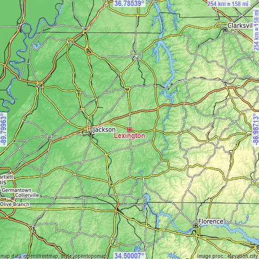 Topographic map of Lexington