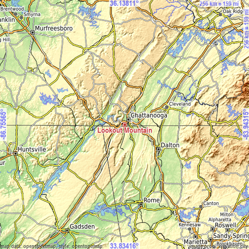 Topographic map of Lookout Mountain