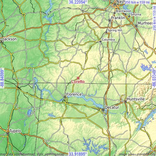 Topographic map of Loretto