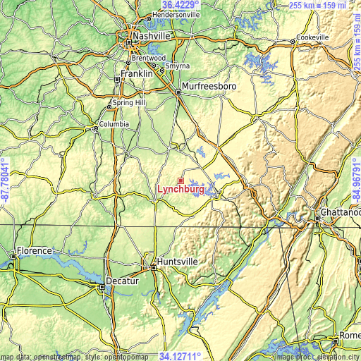 Topographic map of Lynchburg