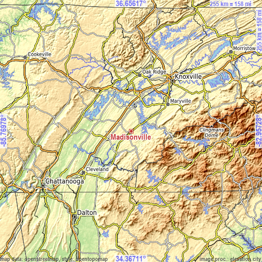 Topographic map of Madisonville