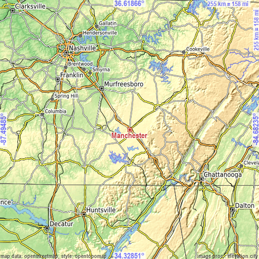 Topographic map of Manchester