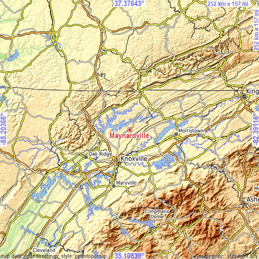 Topographic map of Maynardville