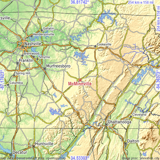 Topographic map of McMinnville