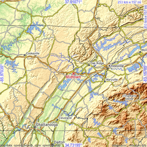 Topographic map of Midtown