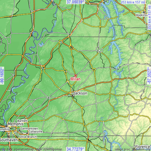 Topographic map of Milan