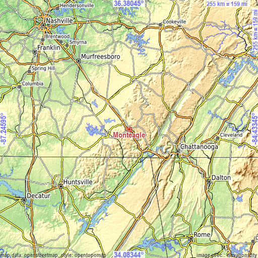 Topographic map of Monteagle