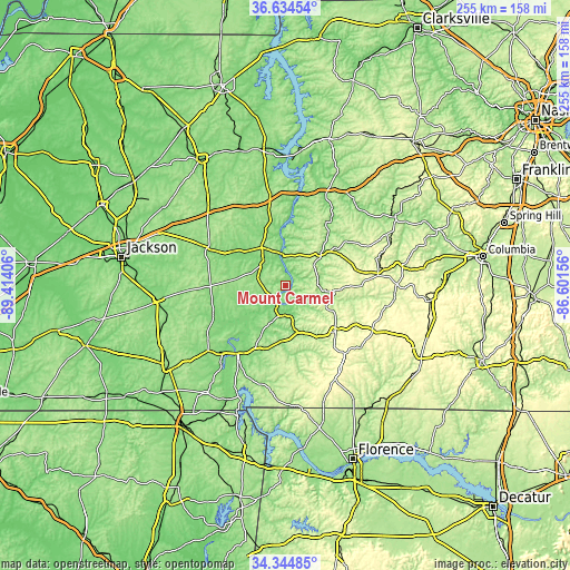 Topographic map of Mount Carmel