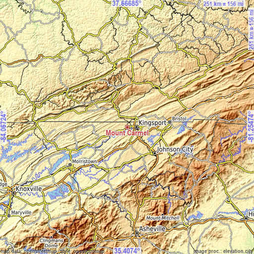 Topographic map of Mount Carmel