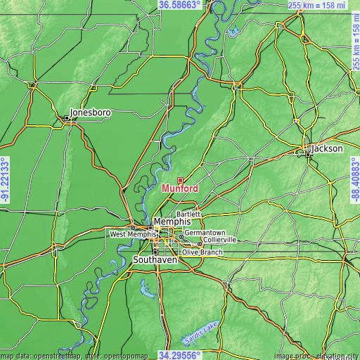 Topographic map of Munford