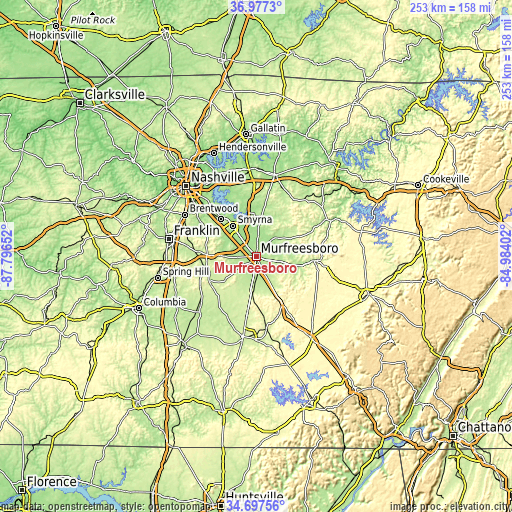 Topographic map of Murfreesboro