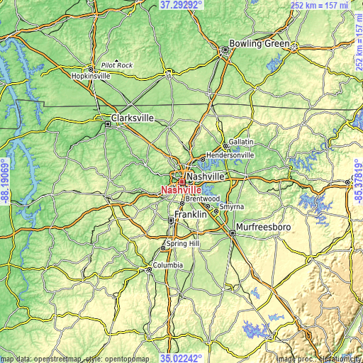 Topographic map of Nashville