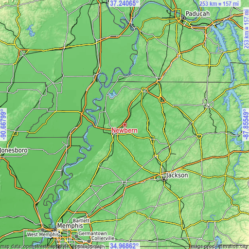 Topographic map of Newbern